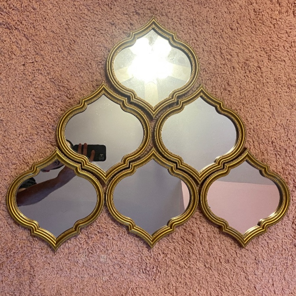 Lot of 6 Individual Hanging Gold Plastic Mirrors